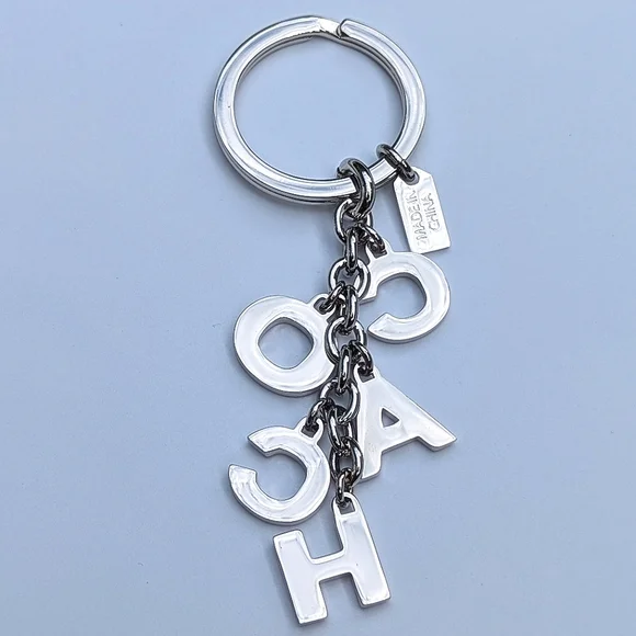 Coach Logo Alphabet Letter Bag Charm Silver Pave Crystal Keychain Pristine - Picture 3 of 6